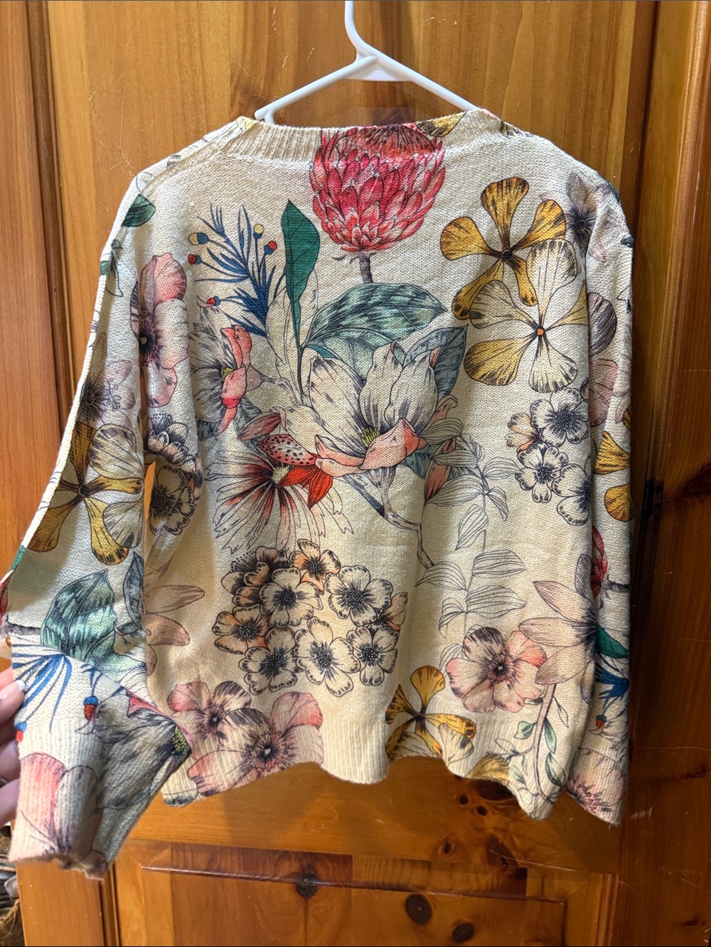 Floral Crewneck Sweater - Cream Multicolor, screen-printed, Sz small, NEW! - Picture 4 of 7